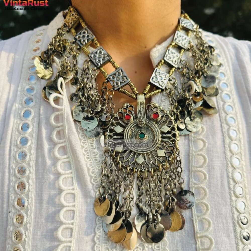 Statement Kuchi Necklace, Authentic Afghan Gypsy Necklace, Kuchi Necklace